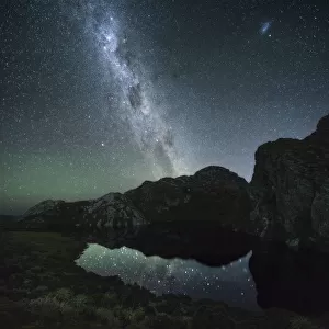 The milky way above Hanging Lake in the Eastern Arthur Range, Southwest National Park