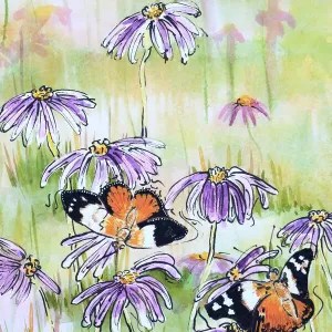 Monarch Butterflies Resting on Aster Asteraceae Daisies Watercolor Painting Monarch Butterflies Resting on Aster Asteraceae Daisies Watercolor Painting