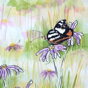 Monarch Butterfly Resting on an Aster Asteraceae Flower Mixed Media Painting Monarch Butterfly Resting on an Aster Asteraceae Flower Mixed Media Painting