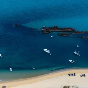 Moreton Island - an aerial shot of the Shipwrecks from a helicopter Moreton Island - an aerial shot of the Shipwrecks from a helicopter