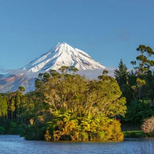 Mount Taranaki and Lake Mangamahoe, New Zealand
