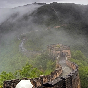 Mutianyu Great Wall of China covered in fog