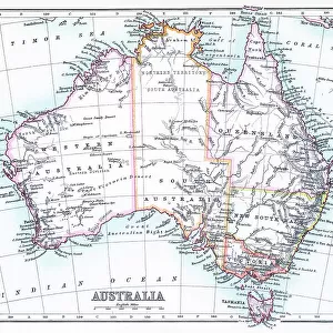 Old chromolithograph map of AUSTRALIA continent