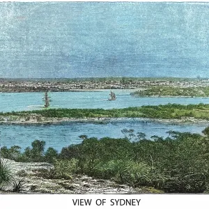Old engraved illustration of view of Sydney, Australia Old engraved illustration of view of Sydney, Australia