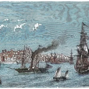 Old engraved illustration of view of Sydney, Australia Old engraved illustration of view of Sydney, Australia
