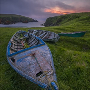 Old fishing boat abandoned at Spiggi, Shetland Islands, Scotland