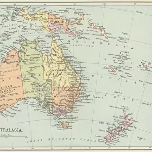 Old map of Australasia (Australia, New Zealand, the island of New Guinea, and neighbouring islands in the Pacific Ocean)
