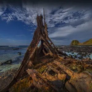 The old maritime shipwreck of the SS. Speke remains, Kitty Millar bay, in the summer light, Phillip Island Bass Coast, Victoria, Australia