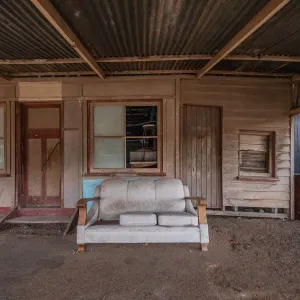 An old shop front in an abandoned town