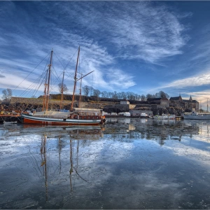 Oslo harbour and waterfront in winter, Norway