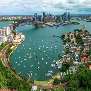 Panorama Aerial Print of Sydney Harbour Bridge and Luxury Buildings Panorama Aerial Print of Sydney Harbour Bridge and Luxury Buildings