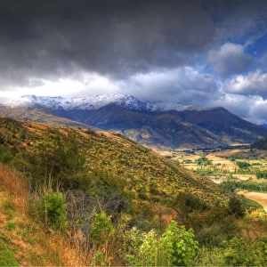 A panorama of the Cardrona valley showing the beautiful autumn colours, south island, New Zealand