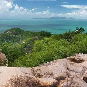 Panorama of the coast and granite rocks, nature, landscape, eucalyptus, sea, Pacific Ocean on the tropical island Magnetic Island, Queensland, Australia, Oceania Panorama of the coast and granite rocks, nature, landscape, eucalyptus, sea, Pacific Ocean on the tropical island Magnetic Island, Queensland, Australia, Oceania