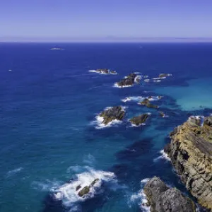 Panoramic aerial view of Sugarloaf Point Lighthouse overlooking Lighthouse Beach