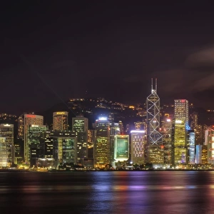 Panoramic Night View of Hong Kong Island Skyline Along Victoria Harbour From Tsim Sha Tsui, Hong Kong, China