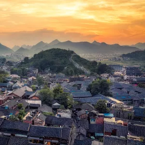 Panoramic sunset photo of Qingyan historic town