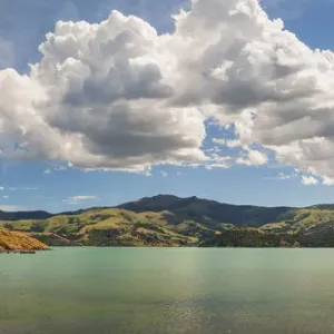 Panoramic view at Banks Peninsula, New Zealand