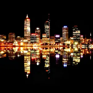 Perth City over Swan River Night Reflection