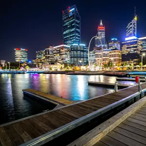 Perth city waterfront during twilight night in Perth, Western Australia, Australia