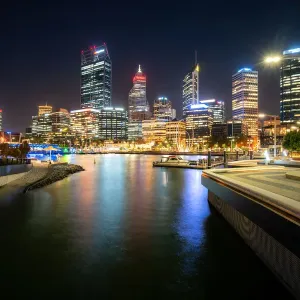 Perth city waterfront during twilight night in Perth, Western Australia, Australia Perth city waterfront during twilight night in Perth, Western Australia, Australia