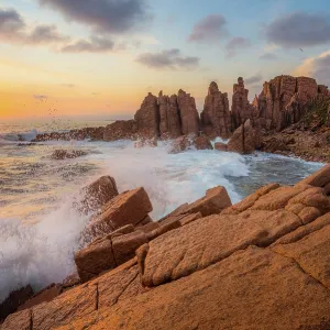 The Pinnacles rock formation the iconic landscape of Cape Woolamai during the sunset, Australia
