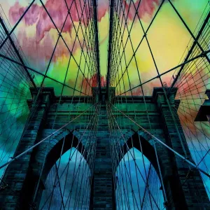 Psychedelic Skies over Brooklyn Bridge Print
