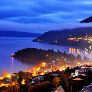 Queenstown at night by Lake Wakatipu