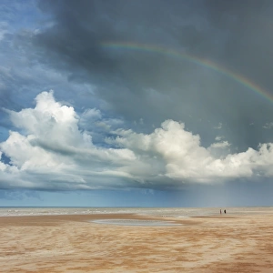 Rainbow over Lee Point Beach walkers