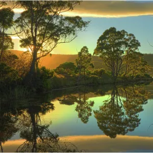 Reflections in a small coastal lagoon at Adventure bay, South Bruny Island, Tasmania