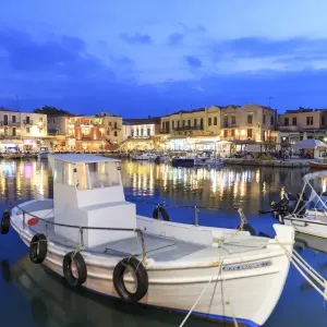 Rethymnon Little Harbor Boats Print at Night