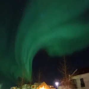 Reykjavik modern architecture apartment blocks and aurora borealis northern lights Reykjavik modern architecture apartment blocks and aurora borealis northern lights