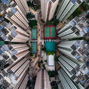 Richland Gardens building complex taken by drone, Kowloon Bay, Hong Kong Richland Gardens building complex taken by drone, Kowloon Bay, Hong Kong