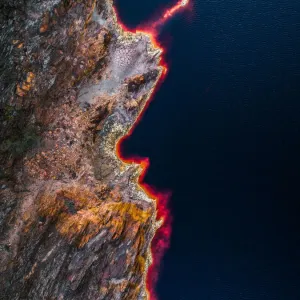 Riverbank of the Rio Tinto River seen from a drone point of view, Spain Riverbank of the Rio Tinto River seen from a drone point of view, Spain
