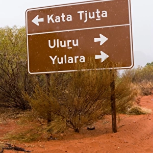 Road sign next to a sandy outback track