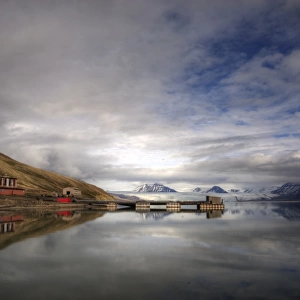 Russian mining settlement and glacier in Svalbard