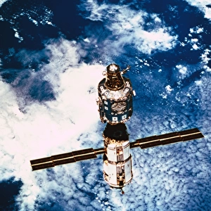 A satellite in orbit above earth