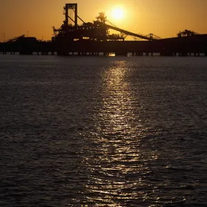 Print of a bucket wheel reclaimer silhouette at an iron ore mine