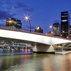 Skyline of Brisbanes Central Business District with Victoria Bridge at night