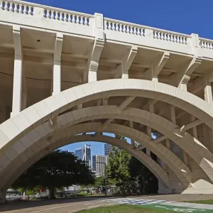 Skyline of Brisbanes Central Business District under bridge