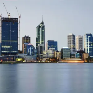 Skyline of the business district of Perth with Swan River