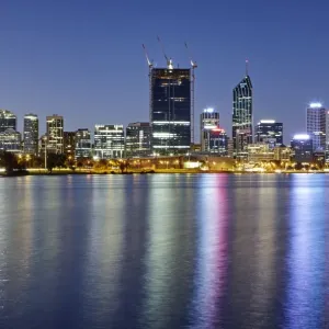 Skyline of the business district of Perth with Swan River