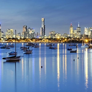 Skyline of Melbourne with harbour at night