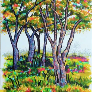 A Small Group of Trees in a Lush Garden, Original Painting