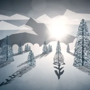 Snow Mountain Illustration with Sun Glare Snow Mountain Illustration with Sun Glare