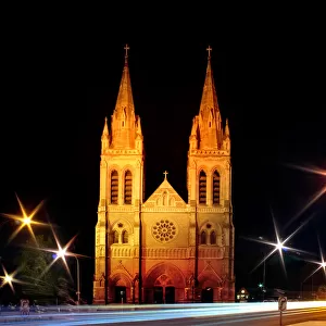 St Peters Cathedral Lights Up At Night, Adelaide, South Australia
