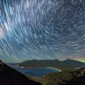 Star Trail and Aurora over Wineglass Bay