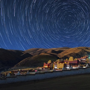 Star trails over Litang temple