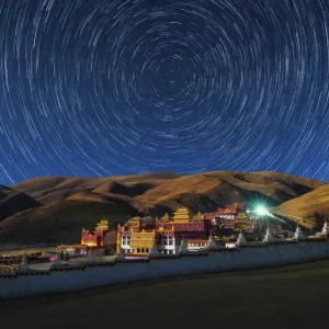 Star Trails over Litang Temple Print