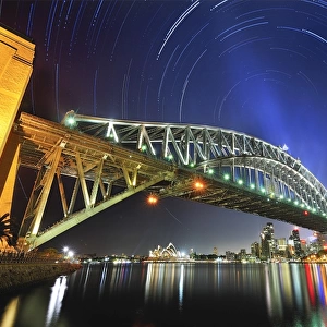 Star trails over Sydney Harbour bridge and Opera House