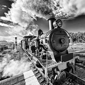 Steam train in black and white